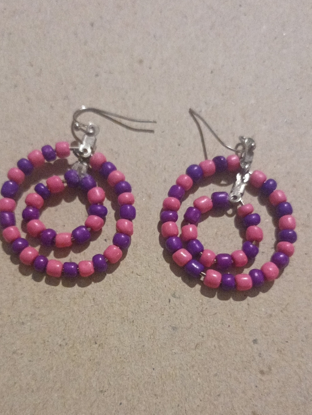 Handmade Pink & Purple Beaded Double Hoop Earrings